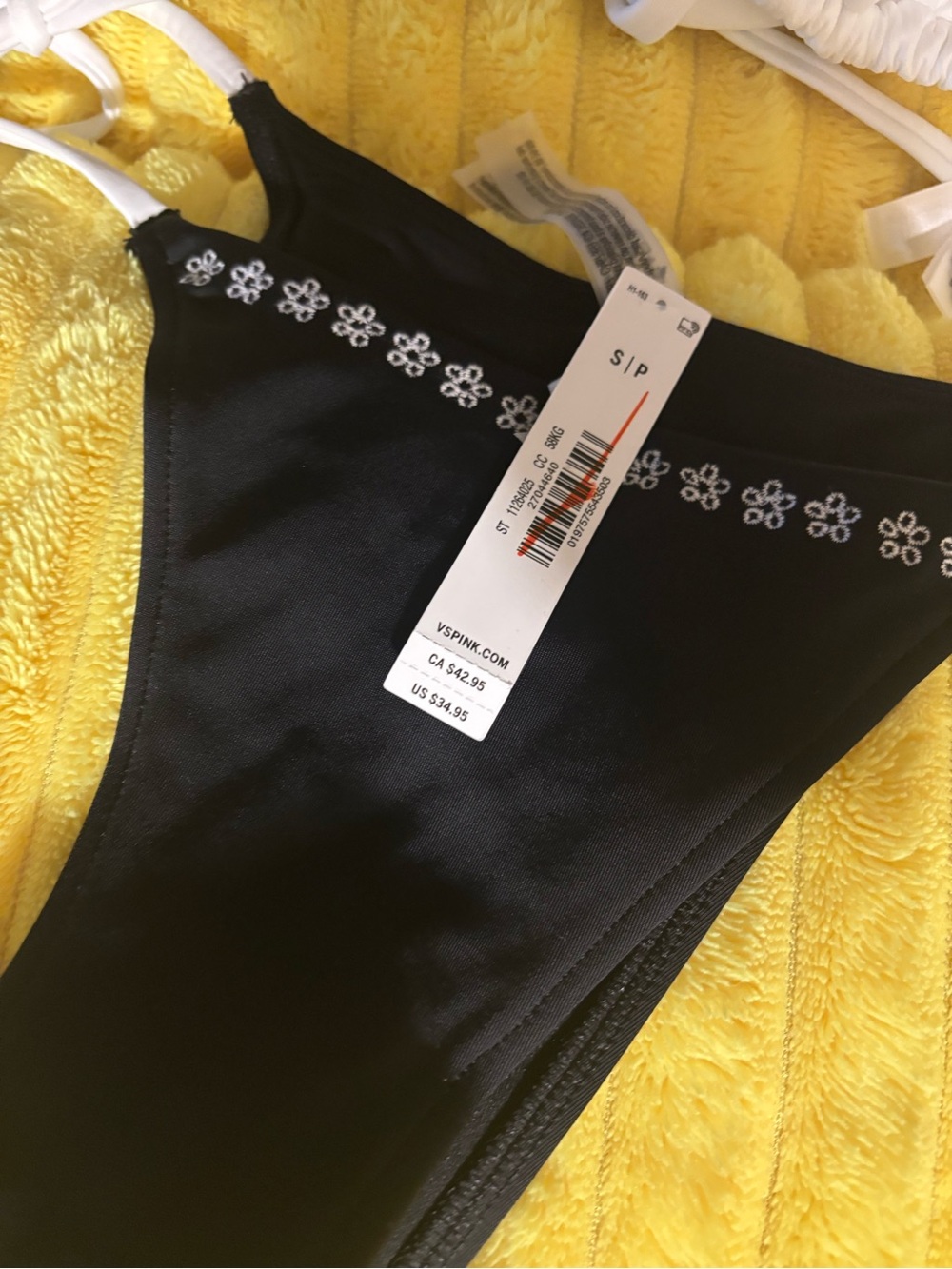 PINK Victoria's Secret Black Floral Embroidered Kids Swim Bottoms